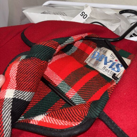 VTG Davis Of Boston Women’s L-XL Red Wool Trench Overcoat Flannel Lined Ski - Picture 13 of 16